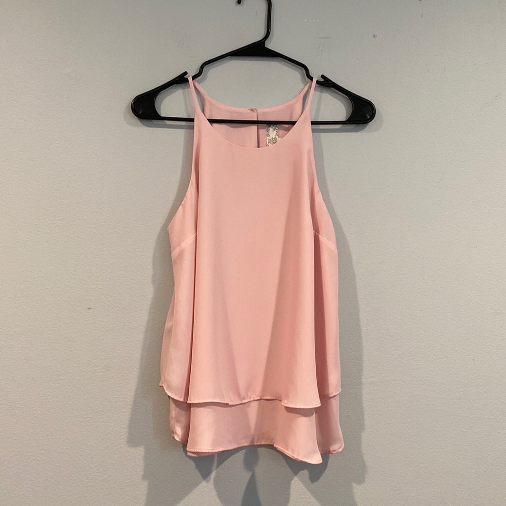 Pink Rose Cottoncandy Pink Loose Fit Tank Top Blouse with Ruffles - Size Medium
